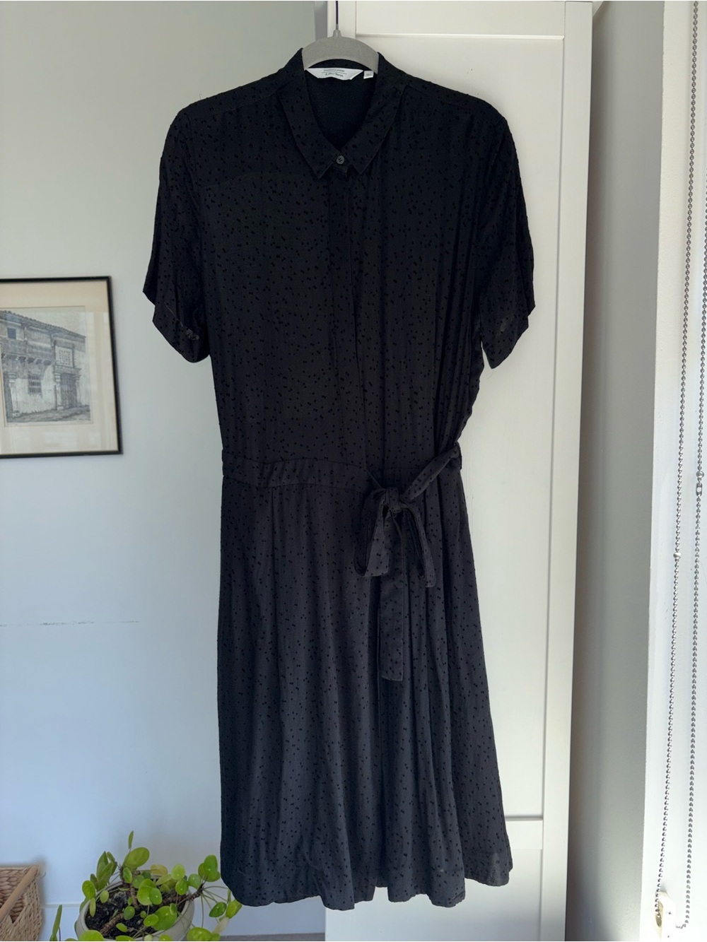 & Other Stories Black Short Sleeve Midi Shirt Dress w/ Tie Waist Size 12 Preppy